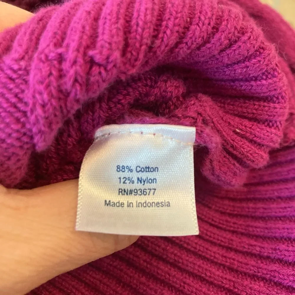 St. John's Bay Fuchsia Cotton Cable Knit Sweater preppy classic🍀